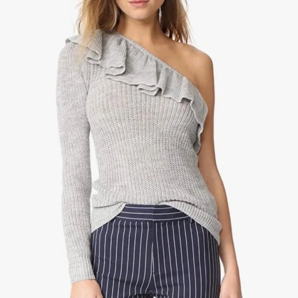 REBECCA TAYLOR One Shoulder Alpaca Wool Ruffle Knit Pullover Sweater Grey Medium